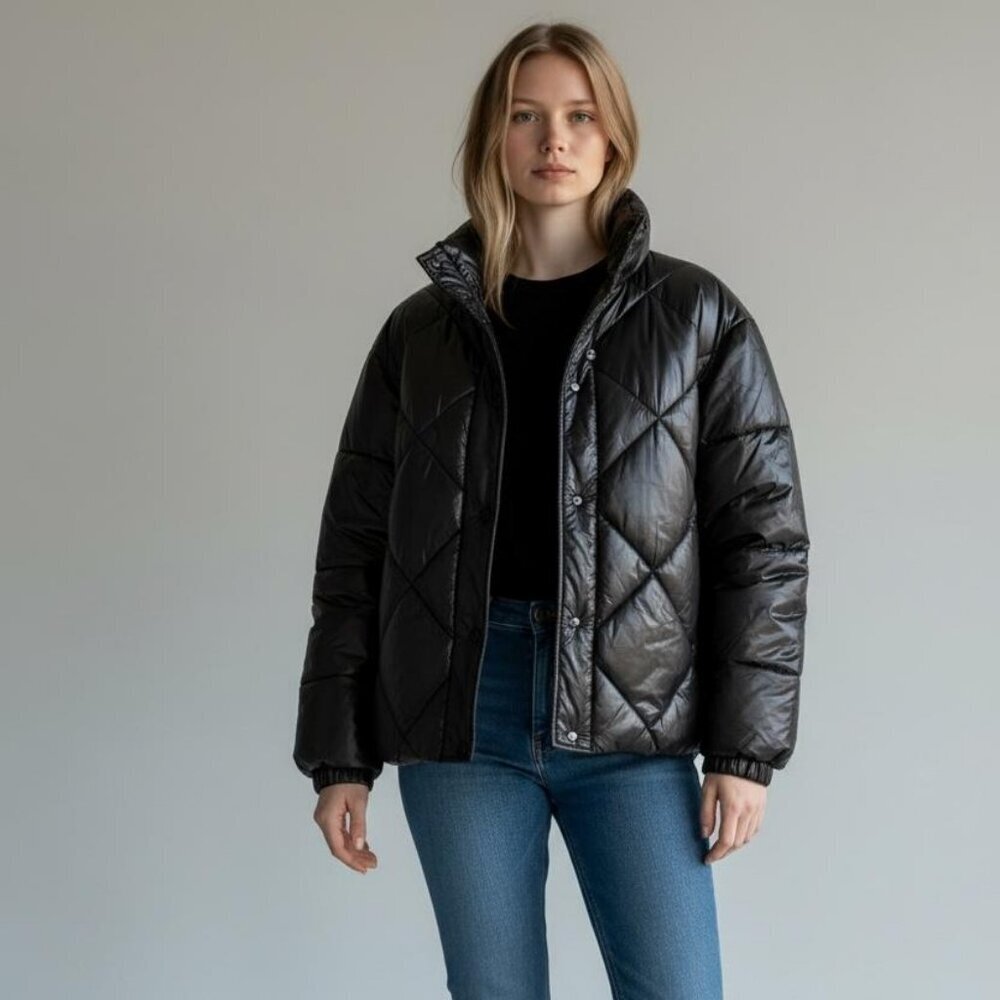 Black Quilted Puffer Jacket | Size 12 | Lightweight & Warm | Hardly Worn